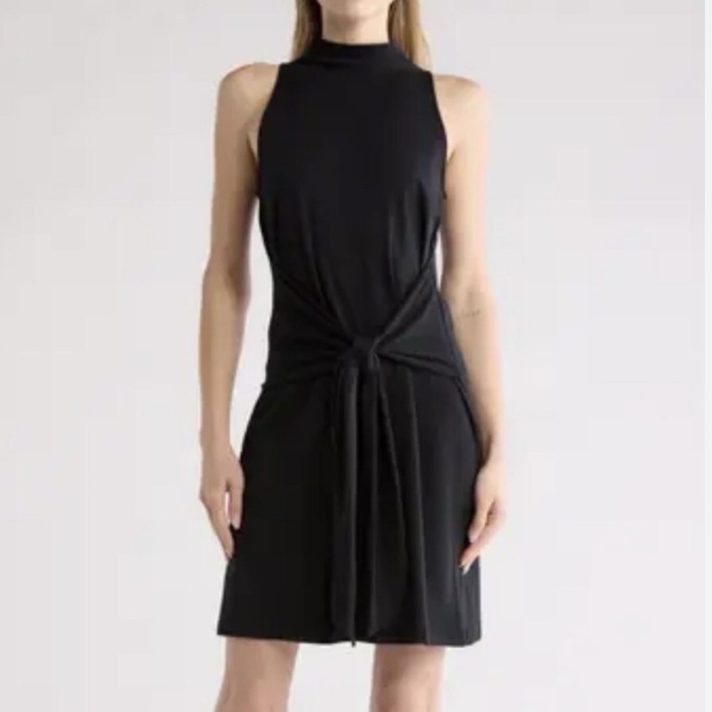 NEW Vince Sleeveless Tie Front Mock Neck Dress In Black, Large